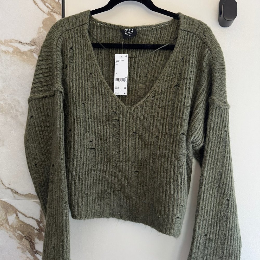 BDG Women's Green Dirstressed Sweater
